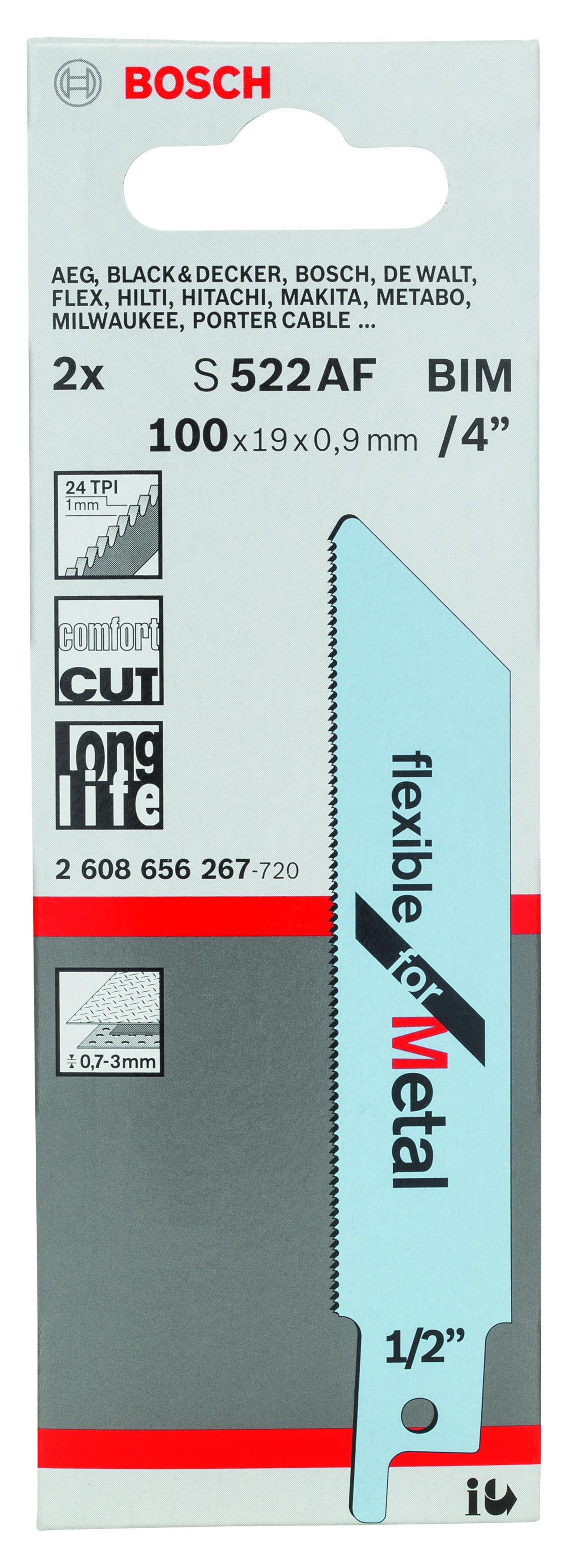 Reciprocating saw blade S 522 AF Flexible for Metal