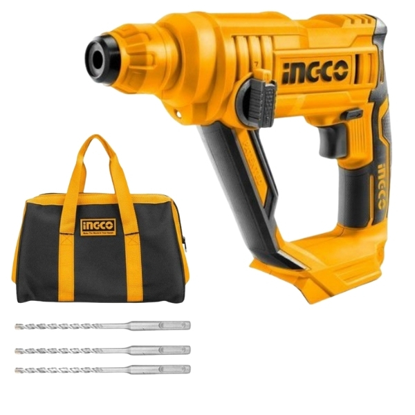 Ingco – Rotary Hammer Drill 20V (Cordless), Tool Bag and Drill Bits (3 Piece)