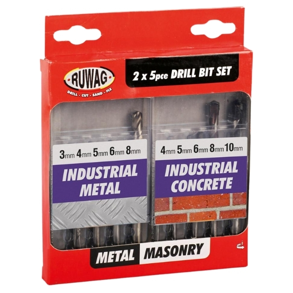 Ruwag – Drill Bits Set / Metal and Masonry Drill Bit Set – 10 Piece