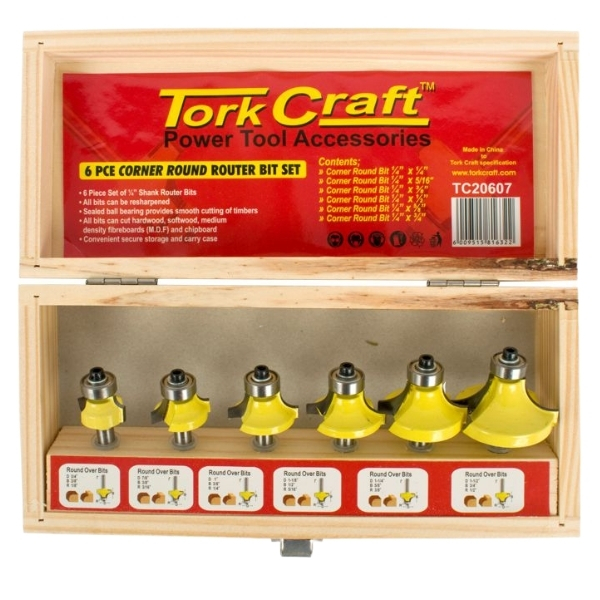 Tork Craft – Router Bit Set / Corner Round Wood Case – 6 Piece