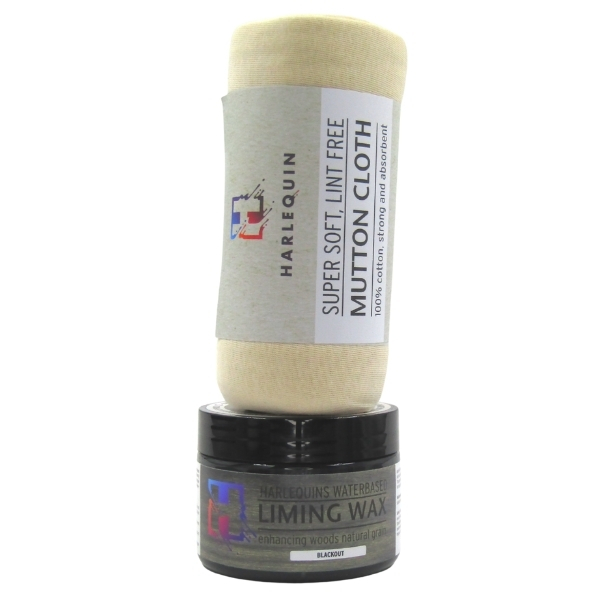 Harlequin- Waterbased Liming Wax (Blackout – 250ml) & Mutton Cloth 200g