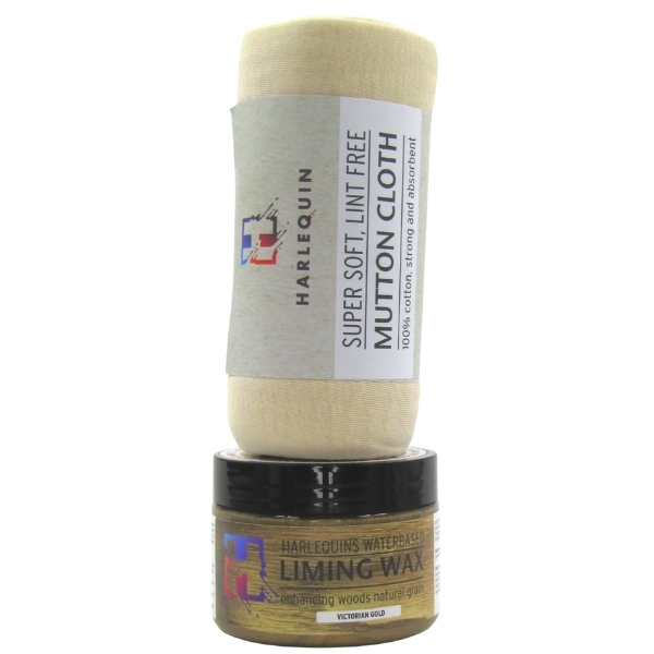 Harlequin- Waterbased Liming Wax(Victorian Gold- 250ml) & Mutton Cloth 200g