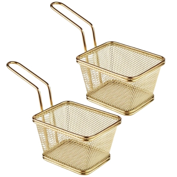 SourceDirect – Frying Basket /Large Frying Basket – Pack of 2 (Gold)