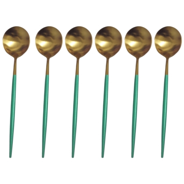 SourceDirect – Spoons / Gold Plated Stainless Steel Spoons – 6 Piece – Green