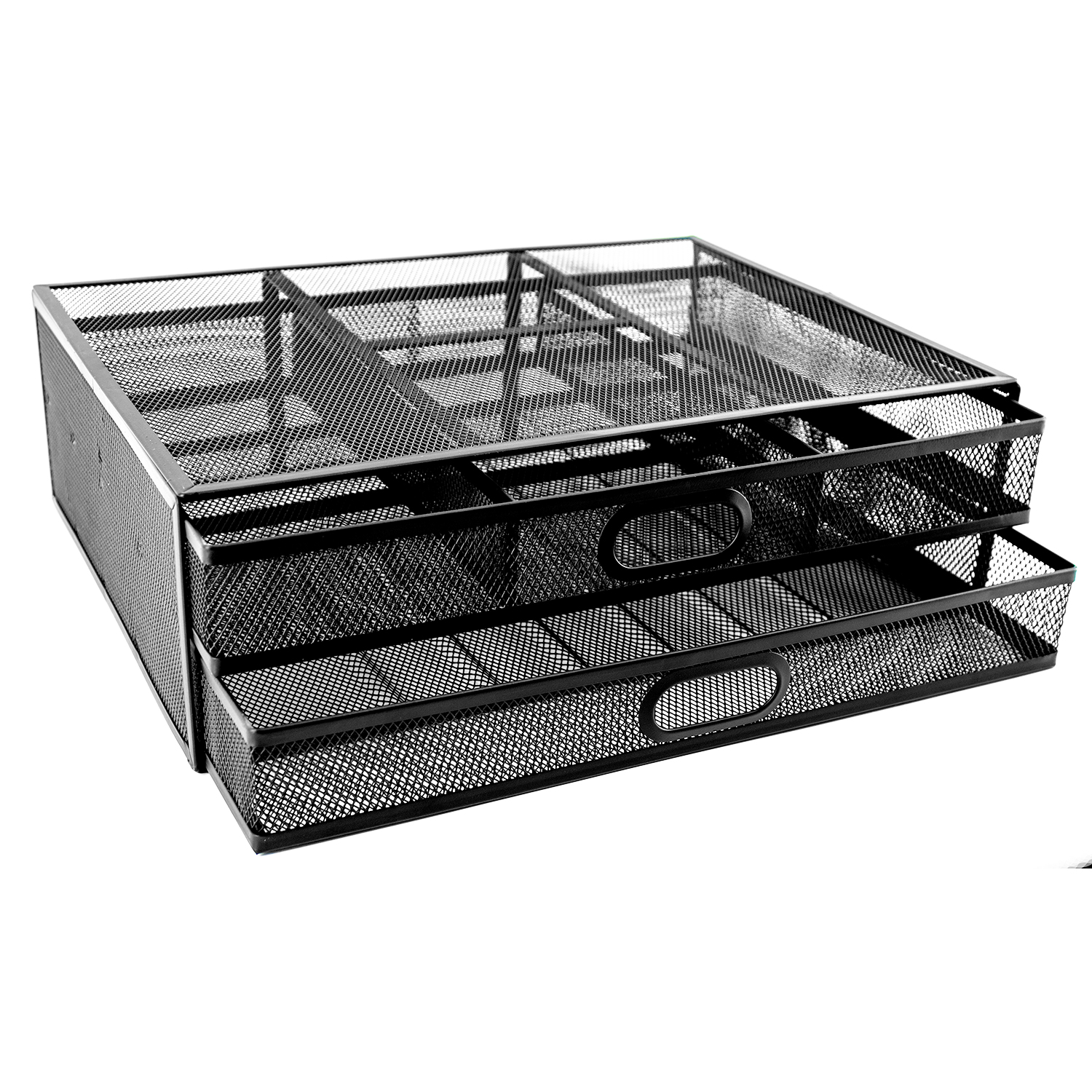 SDS M720 Wire Mesh Monitor Stand With 2 Drawers – Desktop Organizer Black