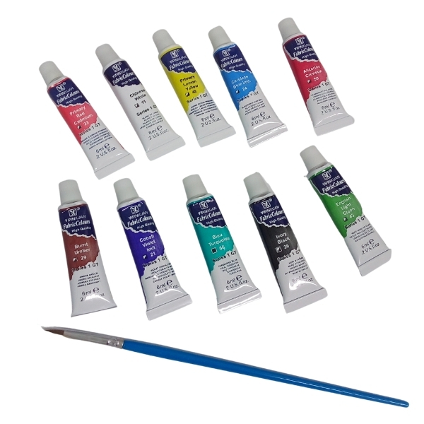 SourceDirect – Fabric Paint – 10 Colours and A Paint Brush (6ml Per Tube)