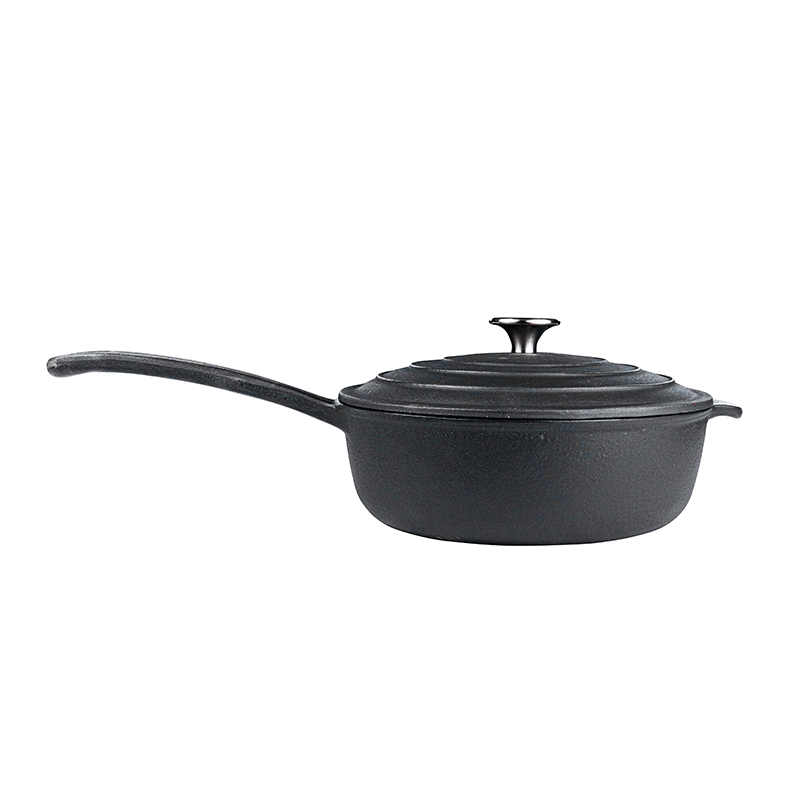 Chef Matt Black Cookware – Cast Iron 24cm Sauce Pan & Lid