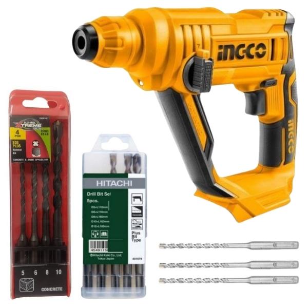 INGCO – Rotary Hammer with 3 Drill Bits, Blu-Mol & Hitachi Drill Bit Sets