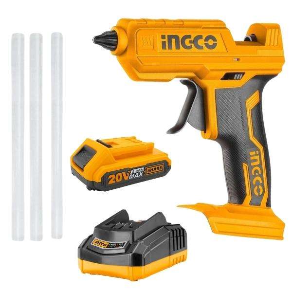 Ingco – Cordless Glue Gun with 3 Glue Sticks Including Battery & Charger