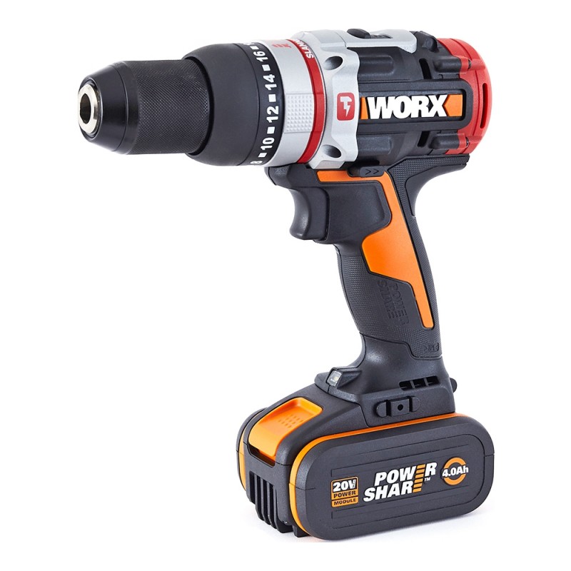 Worx Slammer Ham. Drill 20v 60 Nm B/Less 2.0ah + 4.0ah BMC/Ub