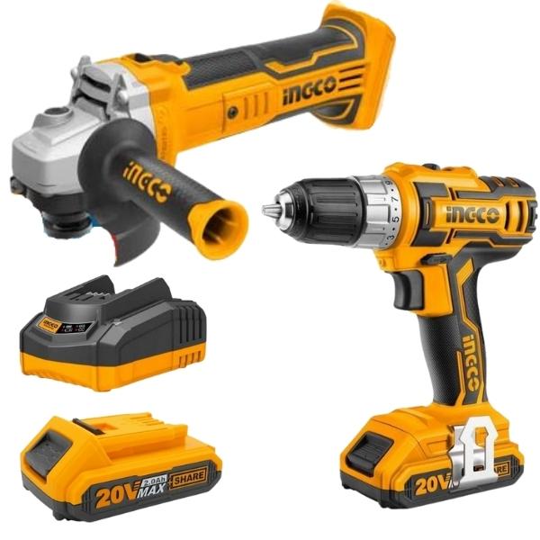 Ingco – Cordless Drill, Angle Grinder, 2 x Battery and 1 x Charger