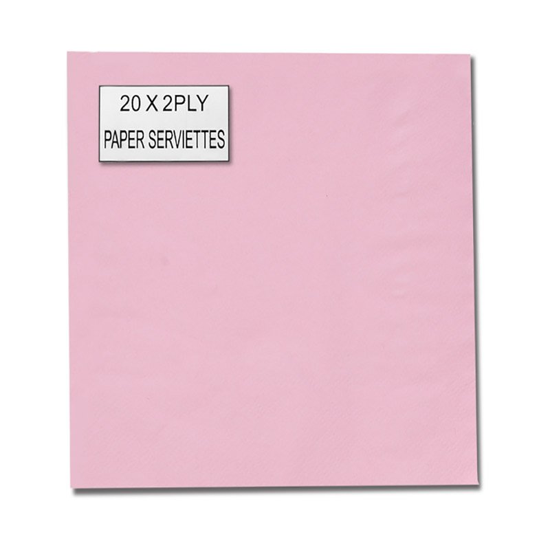 Serviettes – 2 Ply – Catering Accessories – Plain Pink – 33cm – 20 Piece