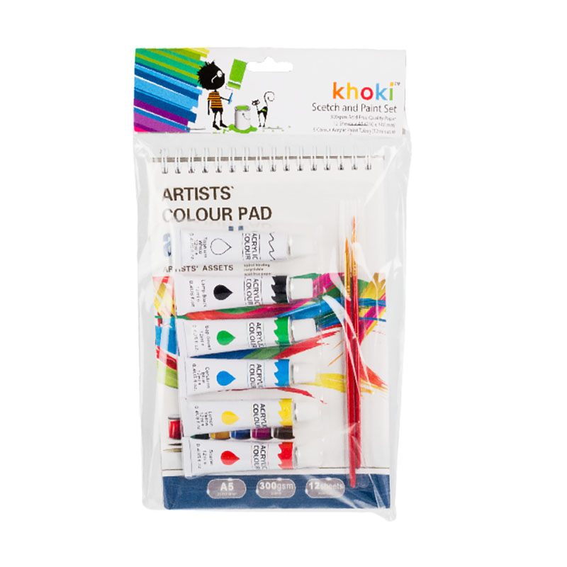 Khoki – Art & Craft – Sketch Pad & Paint Set – A5 – 300gsm – 12 Sheets
