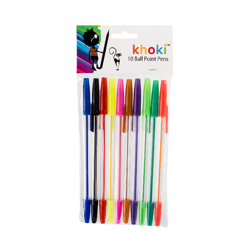 Khoki – Stickball Pen – Transparent – Assorted Colours – 10 Pieces