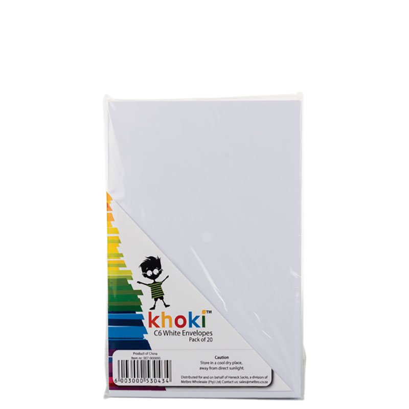 Khoki – Envelopes – White – 20 piece – C6