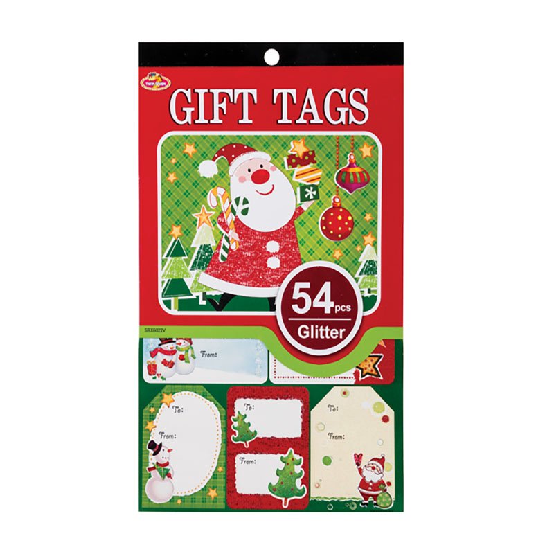Gift Tags – Christmas – Peel & Stick – Glitter – 54 Pieces