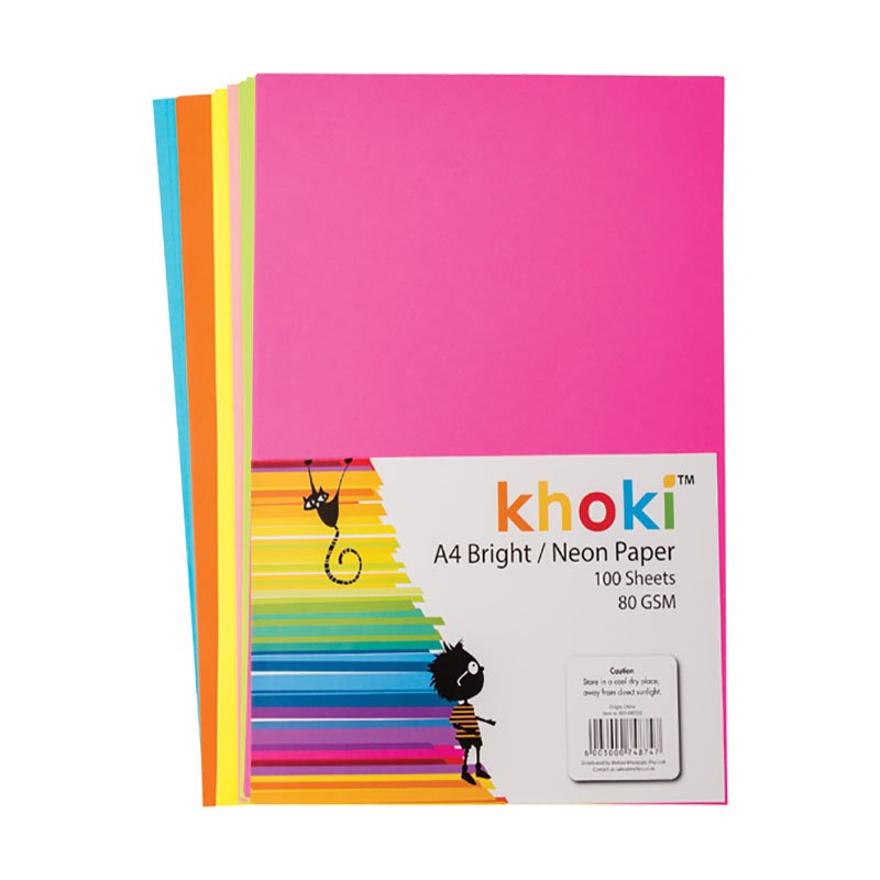 Khoki – Paper – Arts – Neon – Assorted Colors – A4 – 80gsm – 100 Sheets