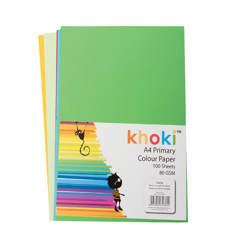 Khoki – Paper – Primary – Assorted Colors – A4 – 80gsm – 100 Sheets
