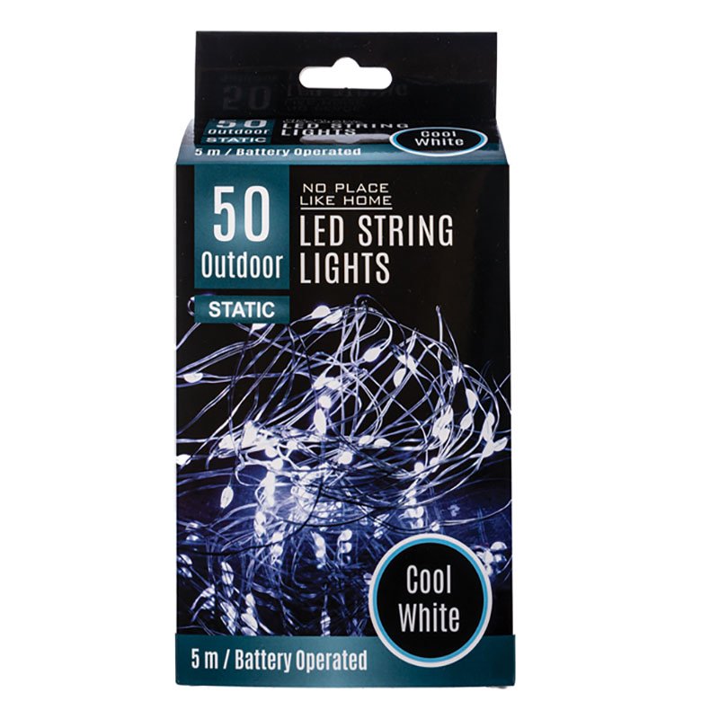 String Lights – Outdoor – Battery Operated – Cool White – 5 m – 50 LED