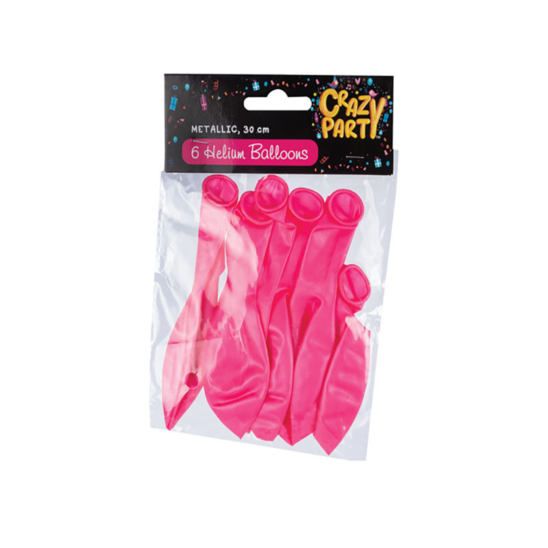 Crazy Party – Helium Balloons – Party Supplies – Metallic Pink – 6 Piece