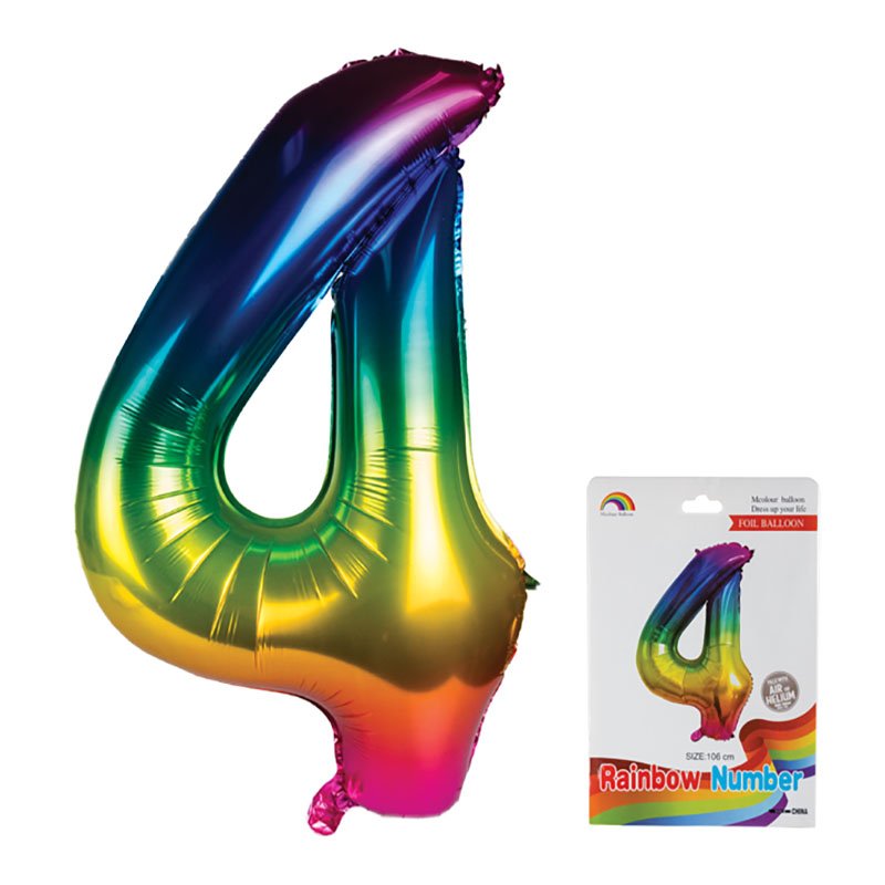 Balloon – Helium – Aluminium Foil – Metallic Rainbow – Number 4 – 106cm