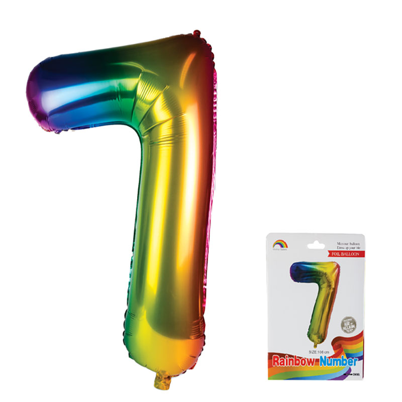 Balloon – Helium – Aluminium Foil – Metallic Rainbow – Number 7 – 106cm