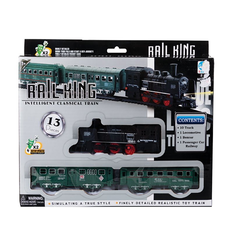 Train Set – Rail King – BPA-Free Plastic – Black & Green – 13 Piece