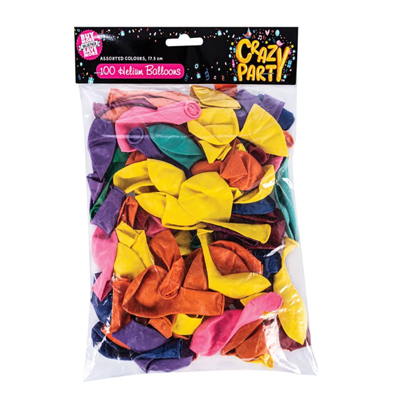 Balloons – Helium – Latex – Assorted Colours – 100 Pack