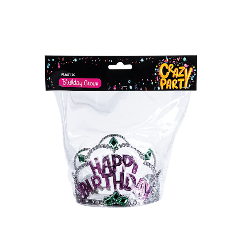 Crown – Happy Birthday – Plastic – Silver, Green & Purple