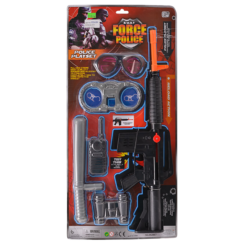 Police Rifle Gun – Childrens Toy – Play Set – Outdoor – Black – 6 Piece