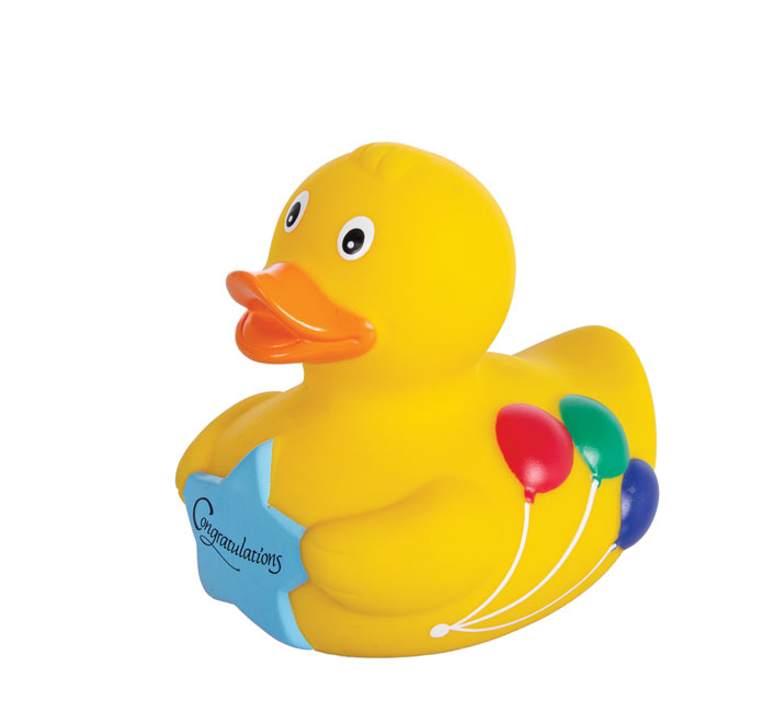 Floating Duck Toy – Birthday Design – Vinyl – Yellow