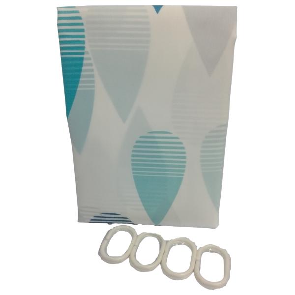 MTS – Polyester Shower Curtain with 8 x Hooks 145(W) 200(H) – Raindrop