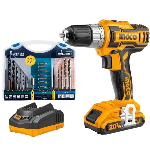 INGCO – Cordless Drill Kit & Alpen Drill And Screwdriver Set (22 Piece)