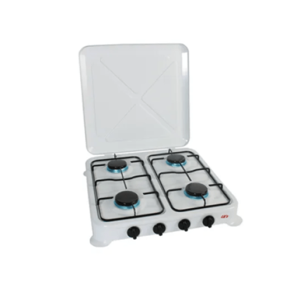 LK’s White Enamel Gas Hotplate – 4 Burner with Lid