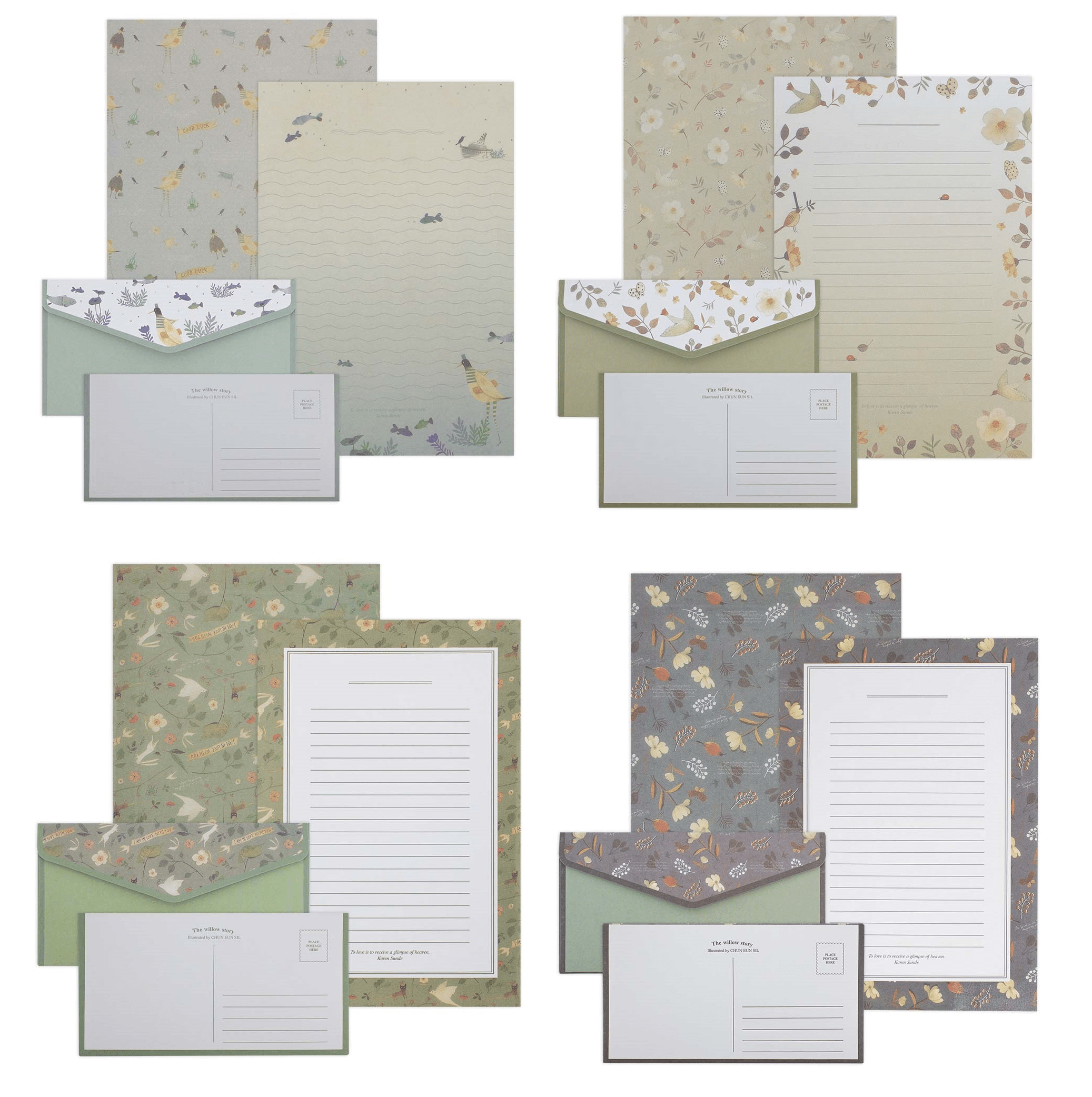 Treeline Assorted Pack of Writing Paper & Envelopes – Nature Themed Green