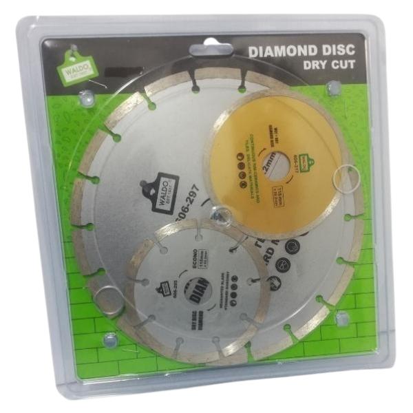 WALDO – Dry Cut Diamond Disc 230mm with 2 x 115mm Wet & Dry and Dry Disc