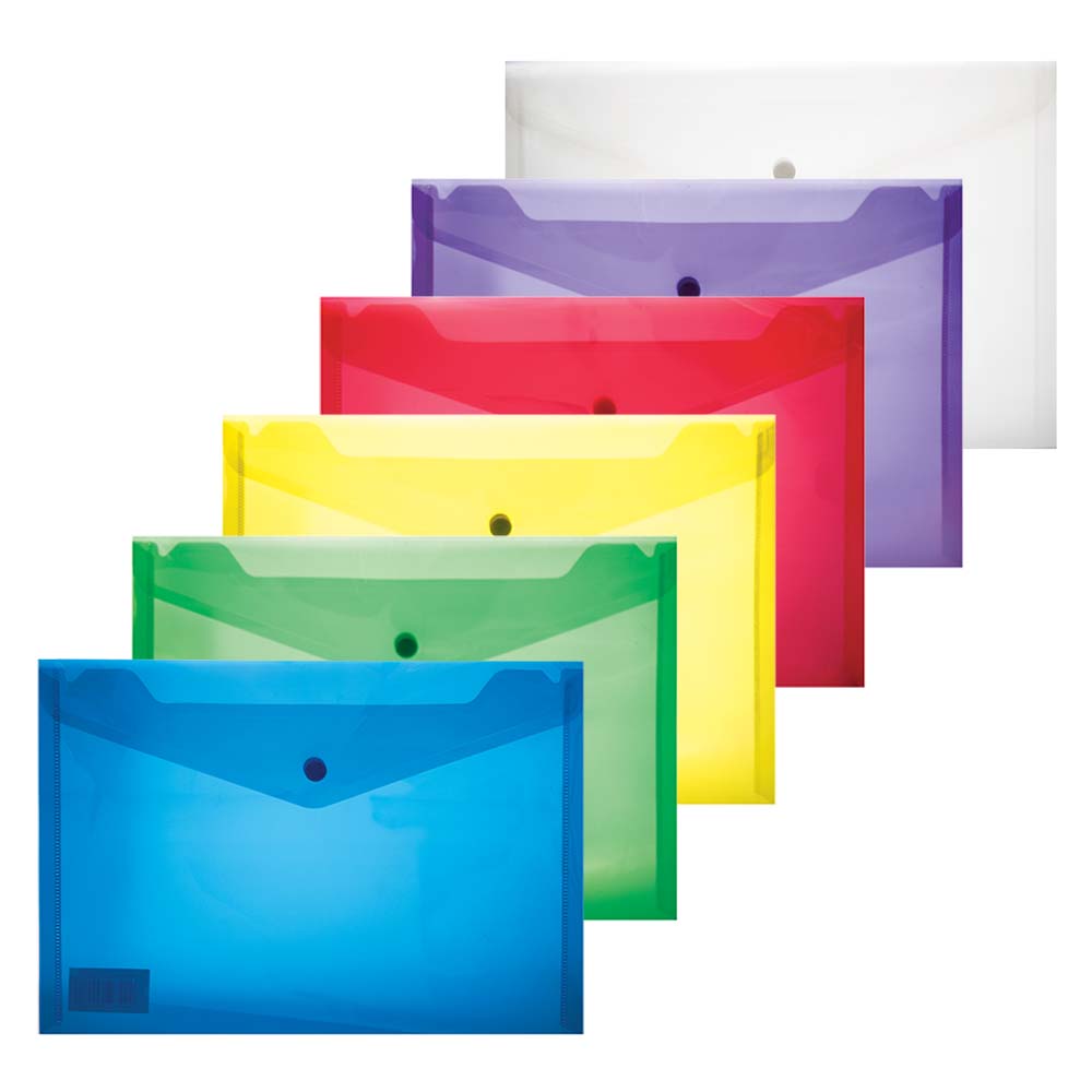 Treeline Assorted A4 PVC Carry Folders With Stud – Document Storage Pouch