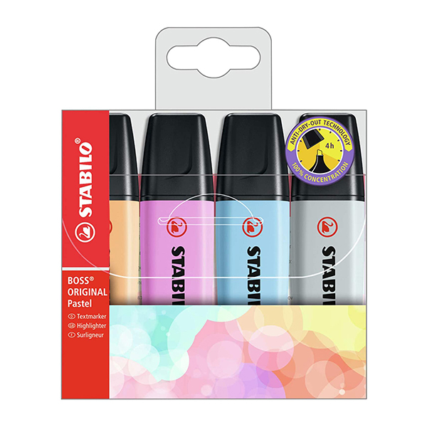 STABILO BOSS Original Highlighter: Pastel Assorted (Wallet of 4)