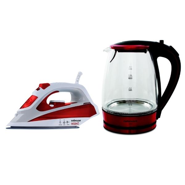 Mellerware – Cordless Glass Kettle 1.8L 2200W & Inferno Ceramic steam Iron