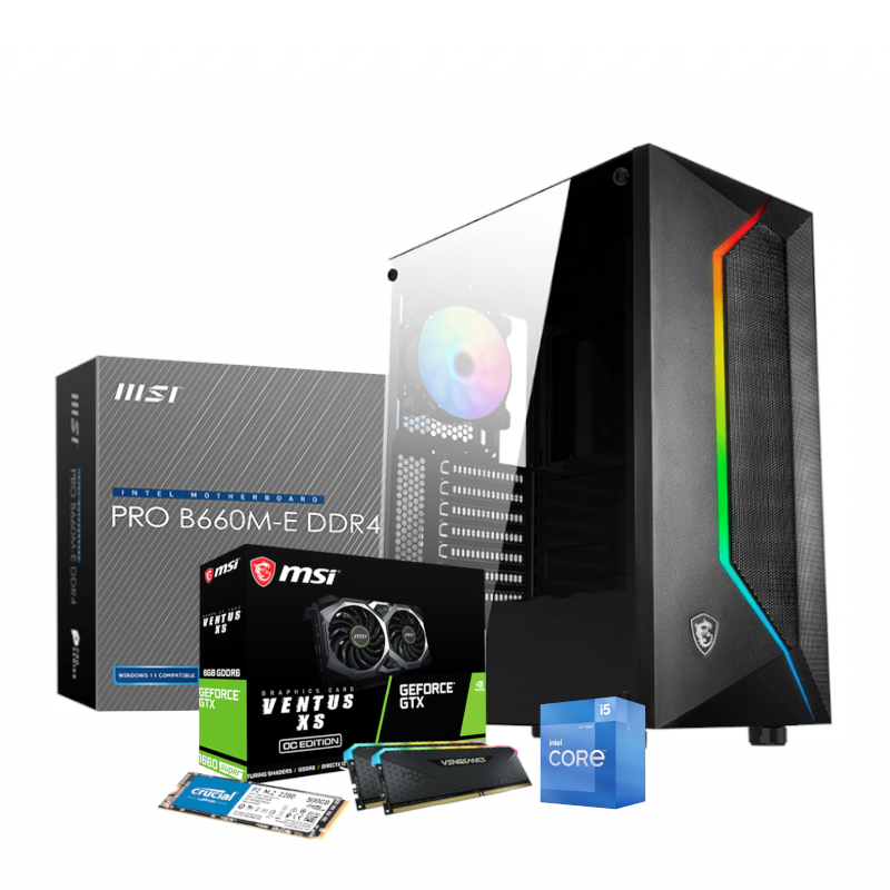 PCBuilder Intel i5 12400 DOWNFORCE Windows 11 MSI+FSP Gaming PC
