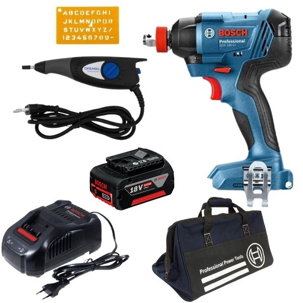 Bosch – Cordless Impact Wrench, 4.0Ah Battery, Charger, Engraver & Tool Bag