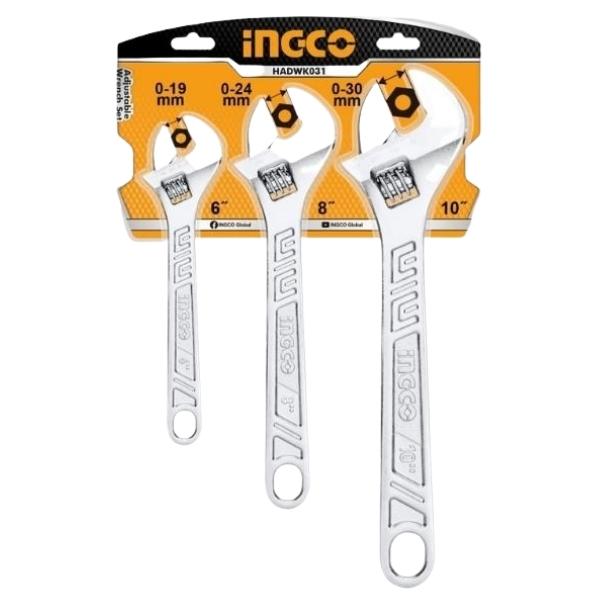 Ingco – Adjustable Wrench Set – 3 Piece