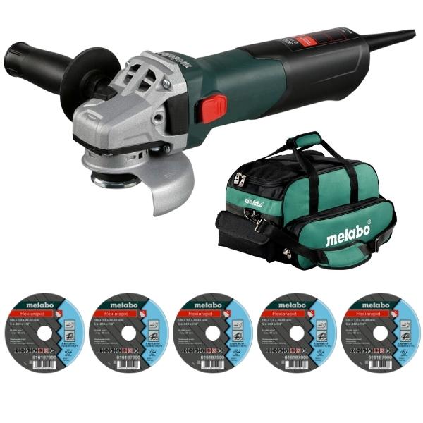 Metabo – Angle Grinder W 9-115 (600354010), Tool Bag and 5 x Cutting Discs