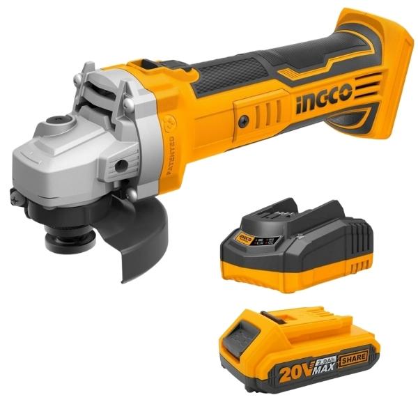 Ingco – Cordless Angle Grinder Including 2.0Ah Battery and Fast Charger