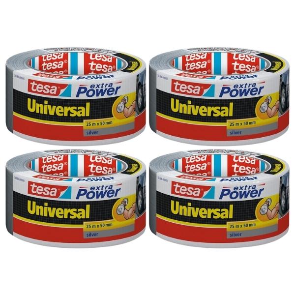 Tesa – Cloth Tape 50mm x 25m – Universal Extra Power- Silver (Pack of 4)