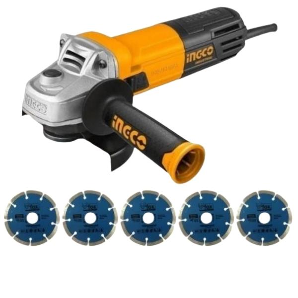 Ingco – Angle Grinder 115mm 950W with Segmented Diamond Blades 115mm (5pc)
