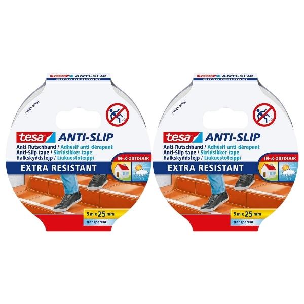 Tesa Anti-Slip Tape 25mmx5m Extra Resistant Transparent Pack of 2