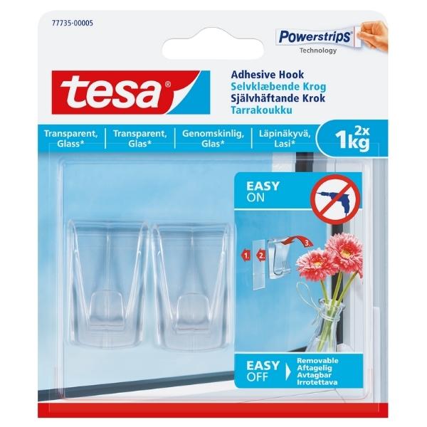 Tesa Adhesive Hook/Transparent and Glass Hook 2x1Kg – 2 Piece