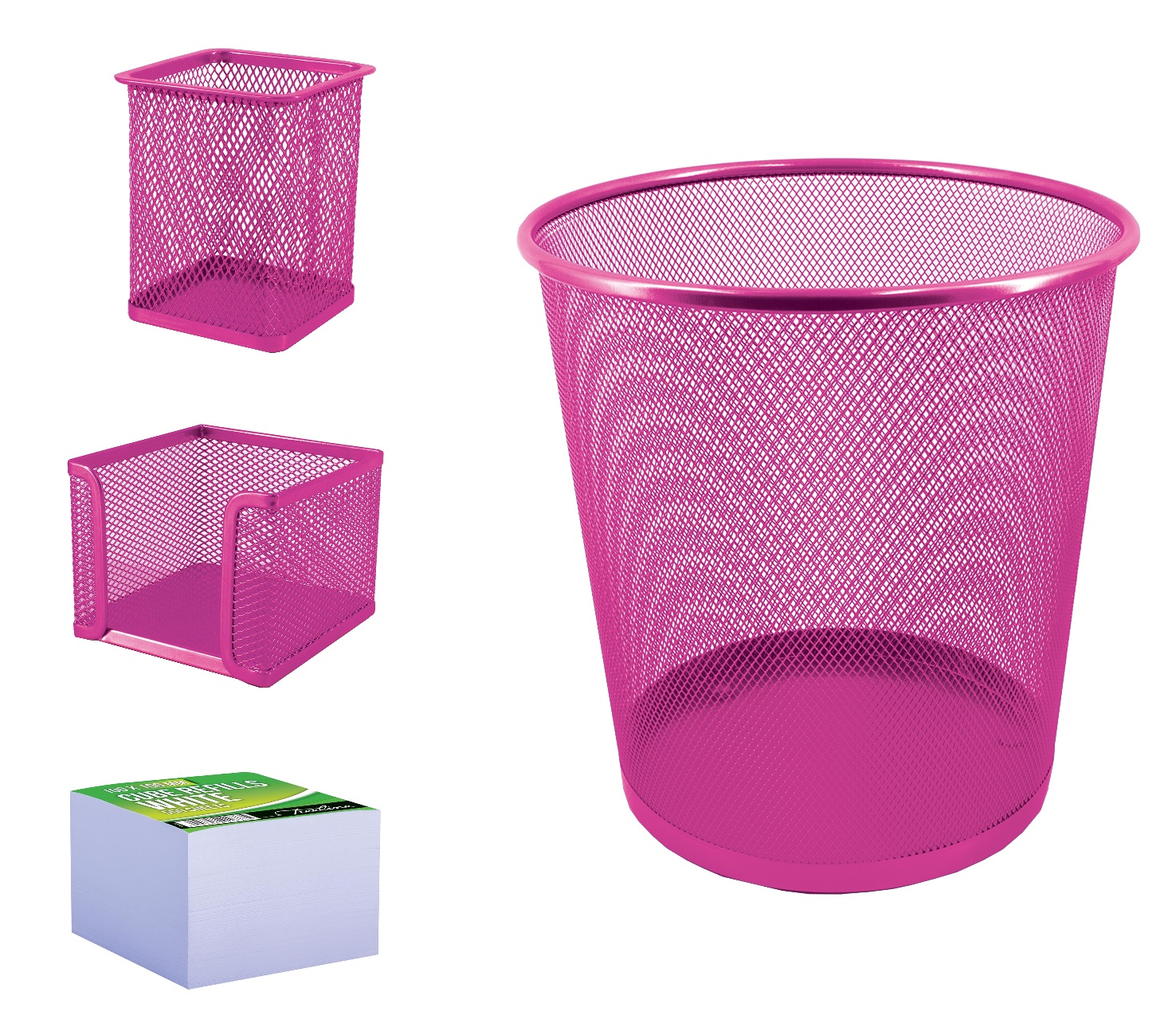 SDS Wire Mesh Office Organizer & Bin Bundle – 4 Piece – Pink