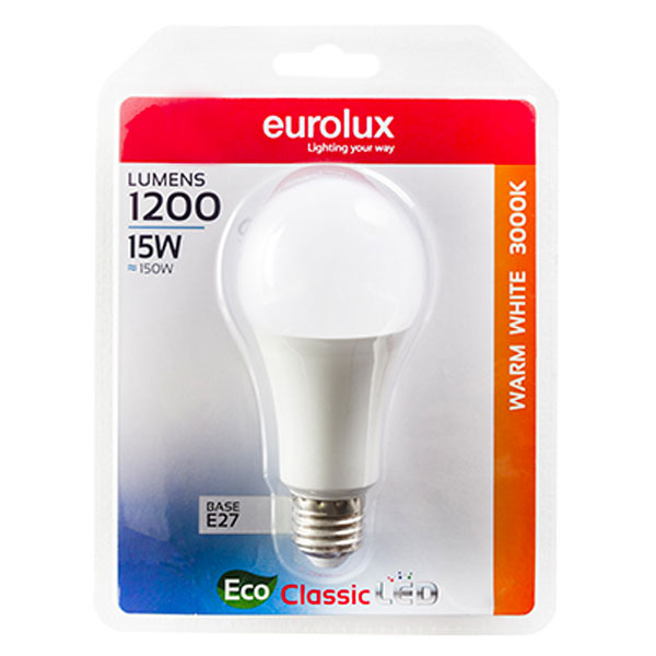 A65 Complimentary E27 LED Globe 15w 3000K Blister Single